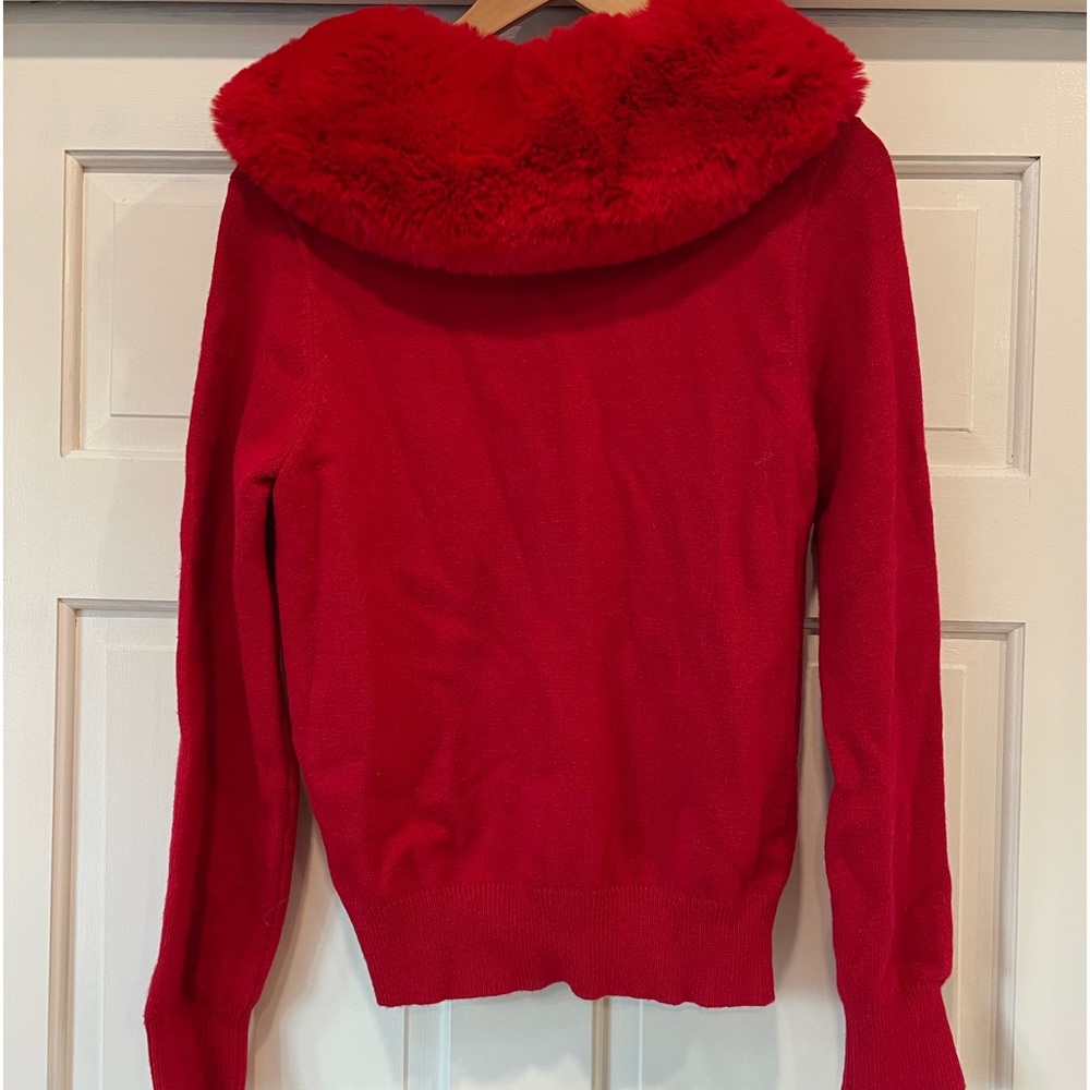 NWT Tahari Button-Down Red Cardigan w/ Faux Fur Trim – Cozy Chic - Picture 2 of 10